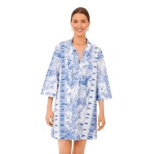 TUCKERNUCK Safari Toile Blue Mini Caftan Dress Sz Medium